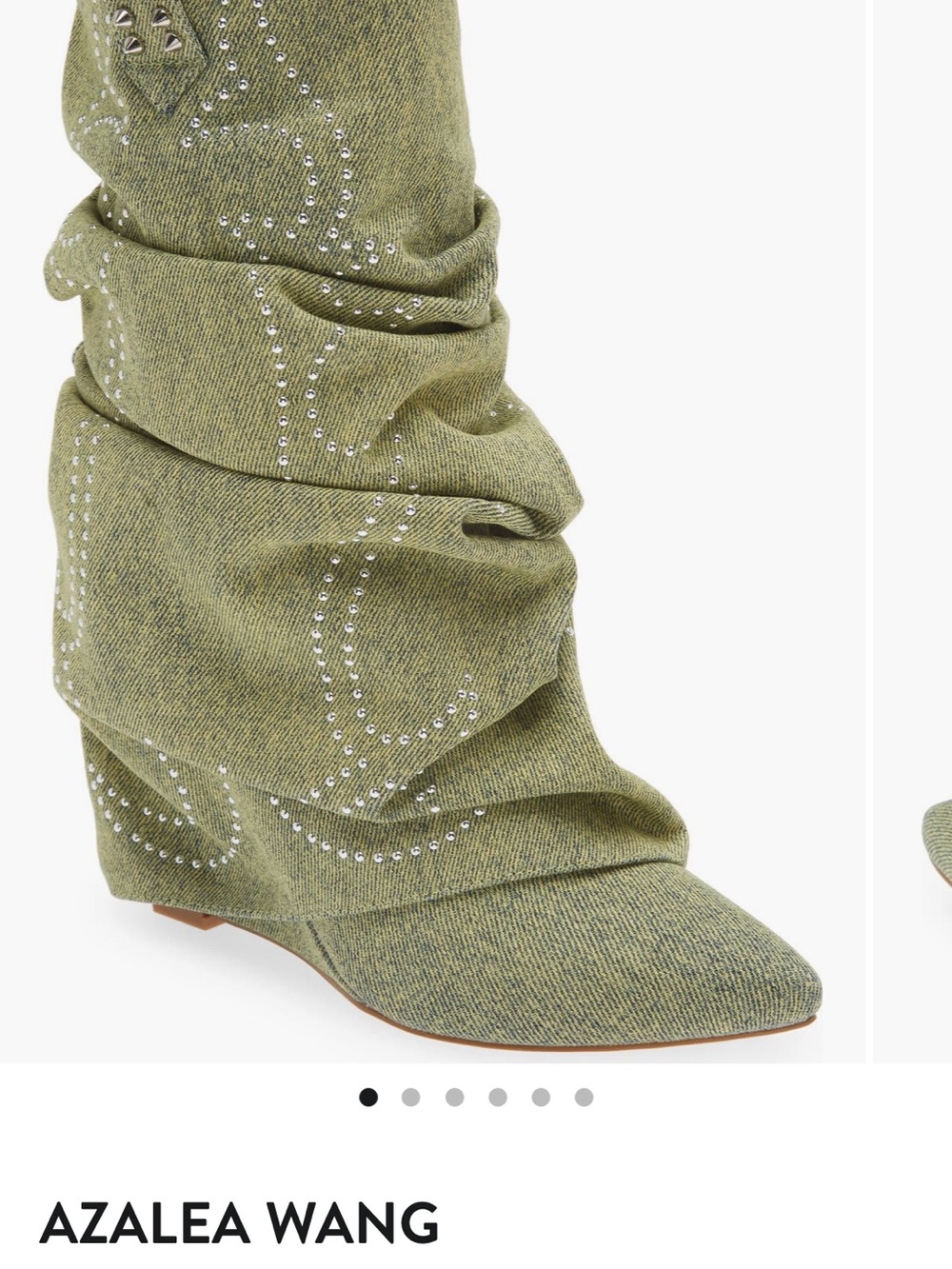 Azalea Wang Olive Studded Slouchy Pointed-Toe Women's Boots